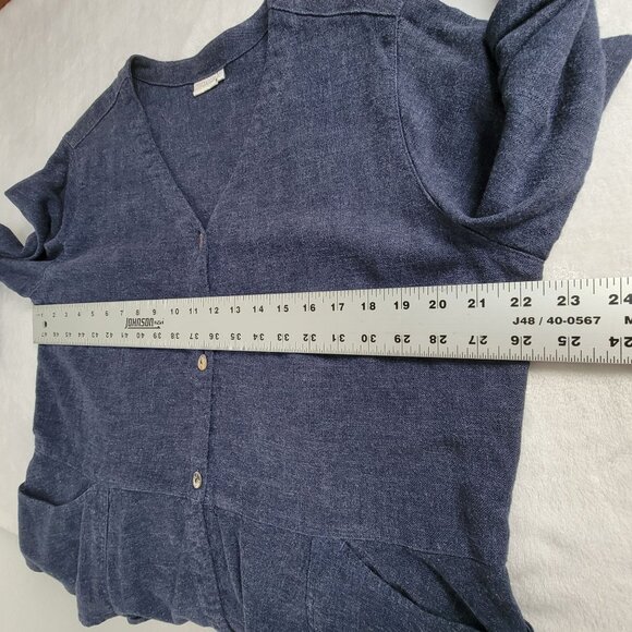 Kleen Womens Linen Blend Navy Cardigan Sweater Size 1 Button Front Pockets - Picture 7 of 8